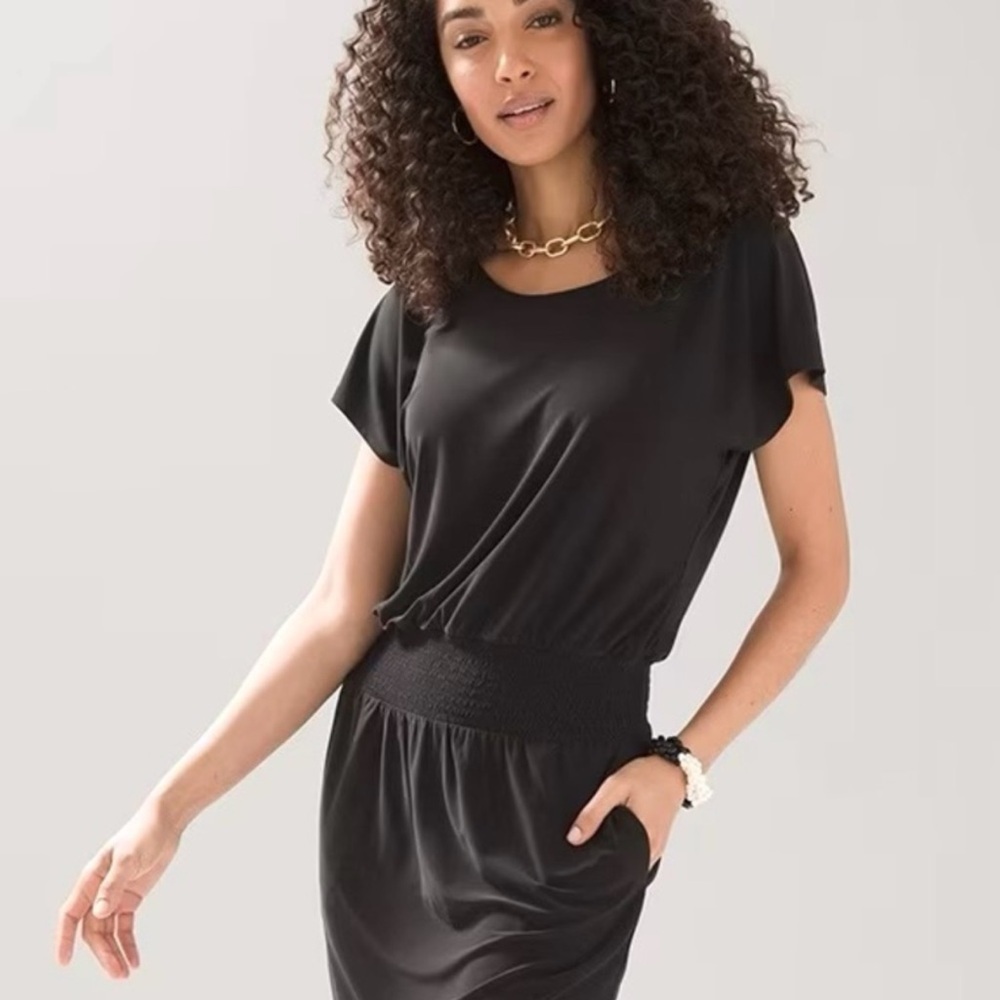 White House Black Market short sleeve smocked jersey dress. EUC